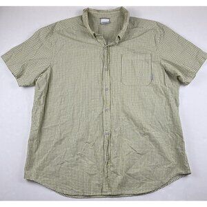 Columbia Short Sleeve Button Up Shirt Men’s 2XL Cotton Check Yellow/Green Pocket